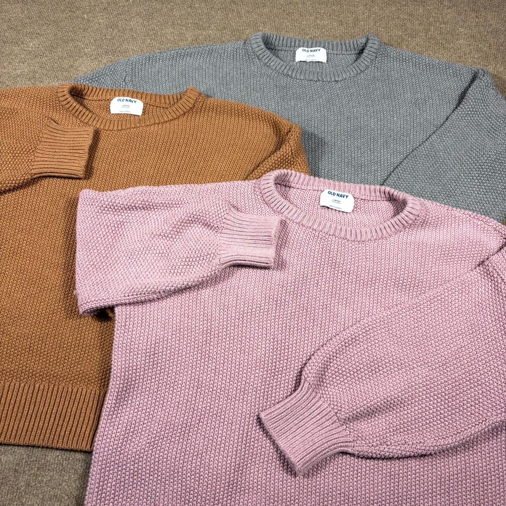 Lot of 3 Old Navy Sweater Women's Large Petite Multicolor Chunky Knit Ribbed Hem